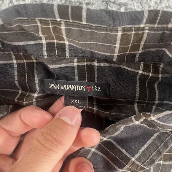 John Varvatos Star USA Men’s XXL Button Up Shirt Brown Gray Plaid - Picture 2 of 5